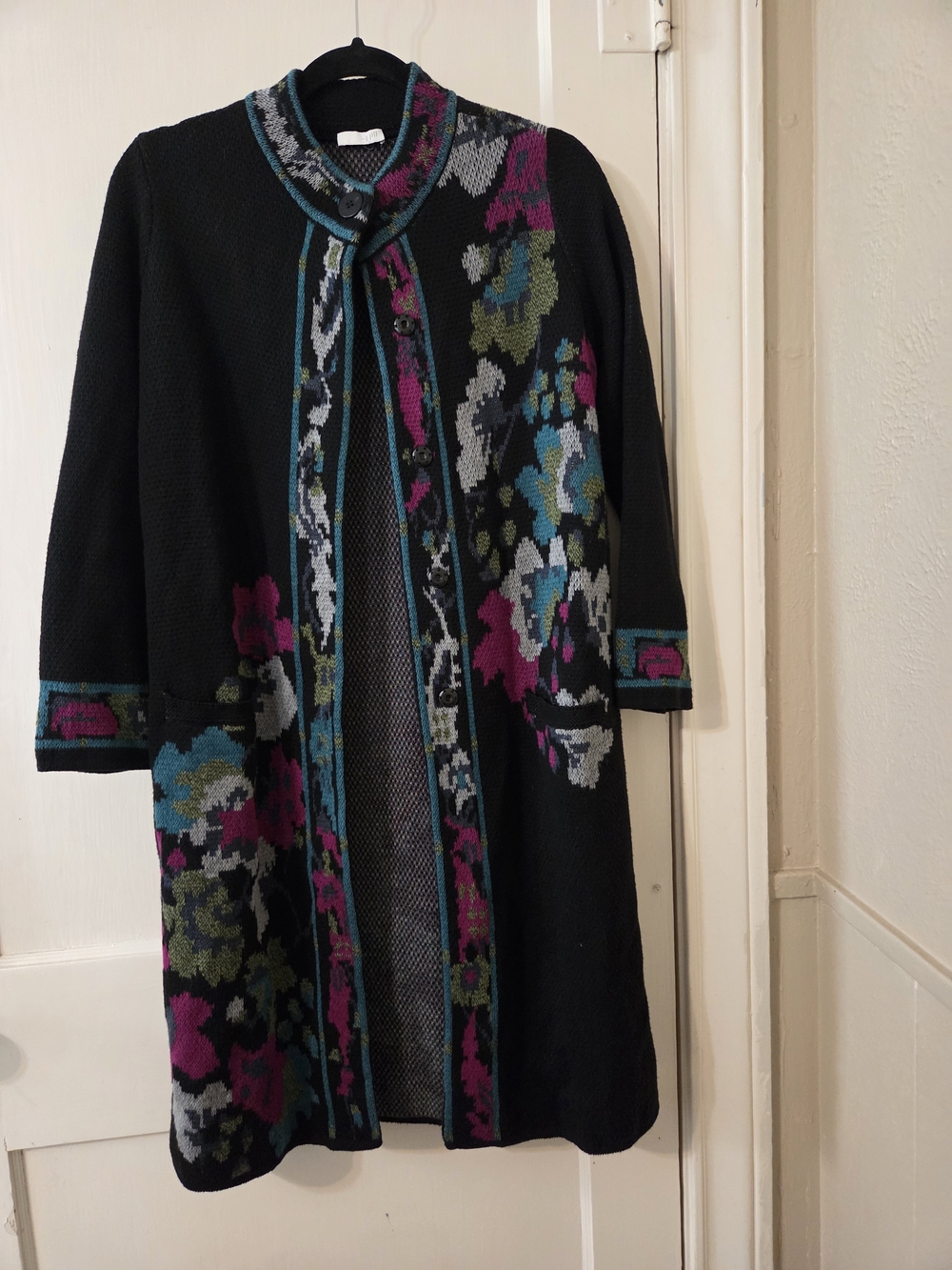 Jjill Black Floral Long Knit Sweater Cardigan - Women